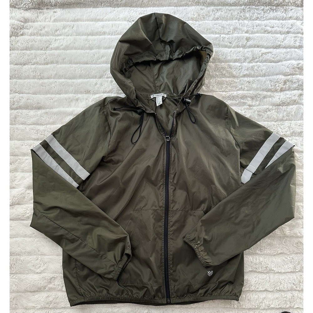 Forever 21 Women's Green And Gray Hooded Windbreaker Size L